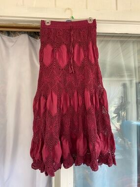 Women’s Crochet Panel Maxi Skirt - Deep Berry